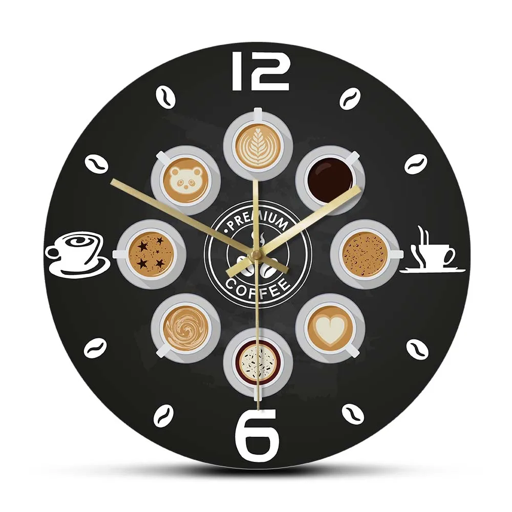 

Premium Coffee Guide Wall Clock For Cafe Coffee Bar Barista Home Decor Clock Vintage Timepieces Wall Watch Coffee Lover Gift