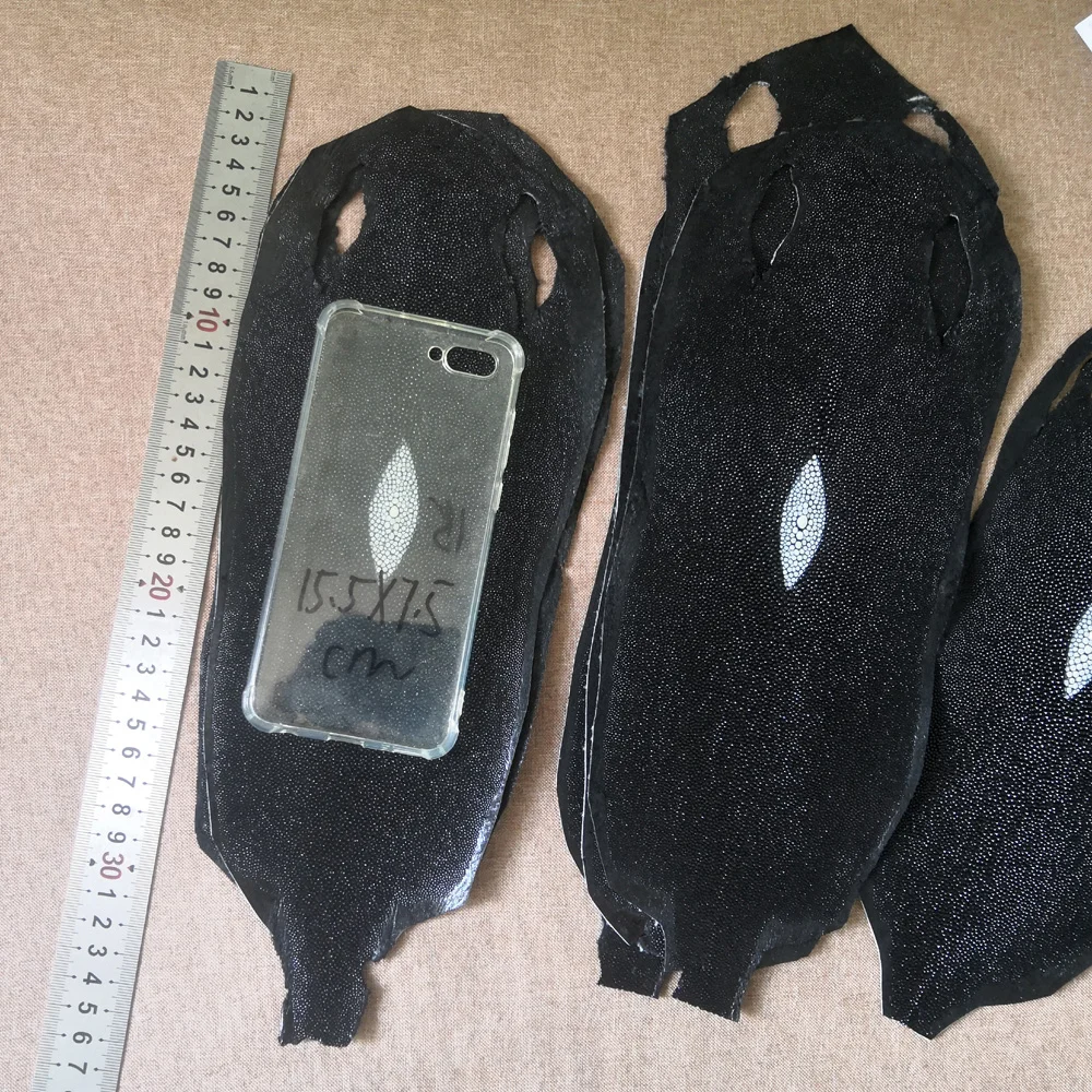 Black Genuine Stingray Skin, Leather Craft Hide Pelt, DIY Material for Knife, Handle, 30 x 10 cm, 1.0-1.2 mm Thickness, 1 Piece