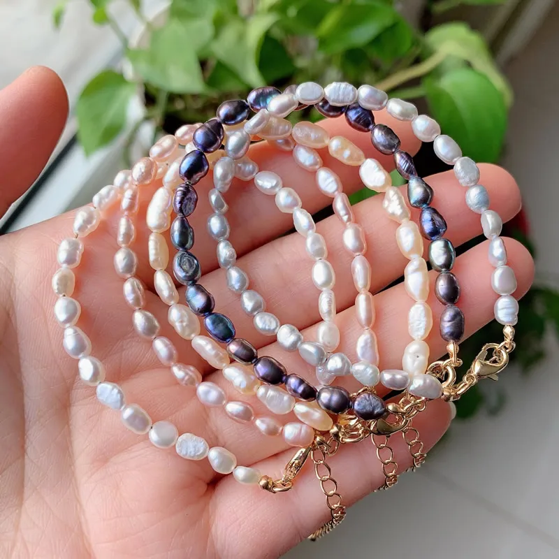 4-5mm Small Baroque Pearl Bracelet Irregular Stone Jewelry Grey White Elegant Natural Freshwater Pearl Bracelet Femme Wedding