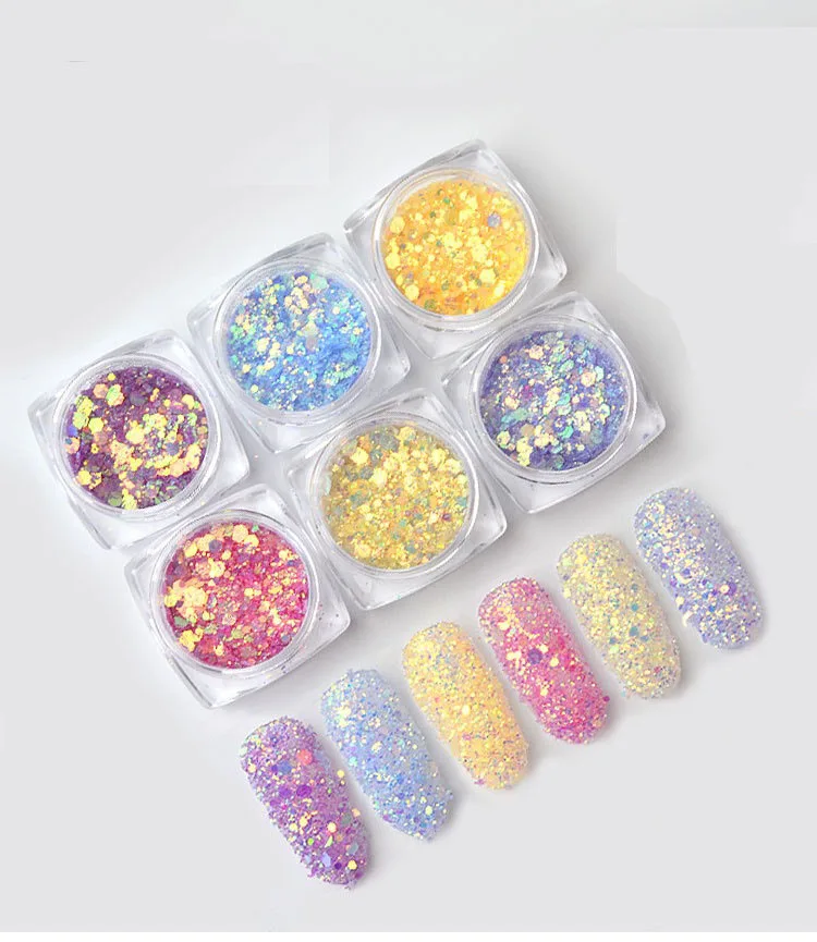 1g\box Mixed Sizes Photochromic Color Changed Nail Art Glitter Sequins High Shine Magic Glitter BIY Nail Art Decoration T1776