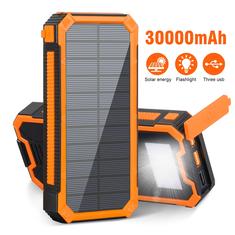 Portable Solar Charger Power Bank PD18W Fast Charging Waterproof SOS LED Light Powerbank for iPhone 15 Xiaomi Powerbank 30000mAh