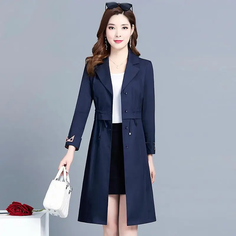 

Middle-aged Women Windbreaker Spring Autumn Thin Jacket Female Fashion Slim Overcoat Ladies Large Size L-5XL Jacket With Lined