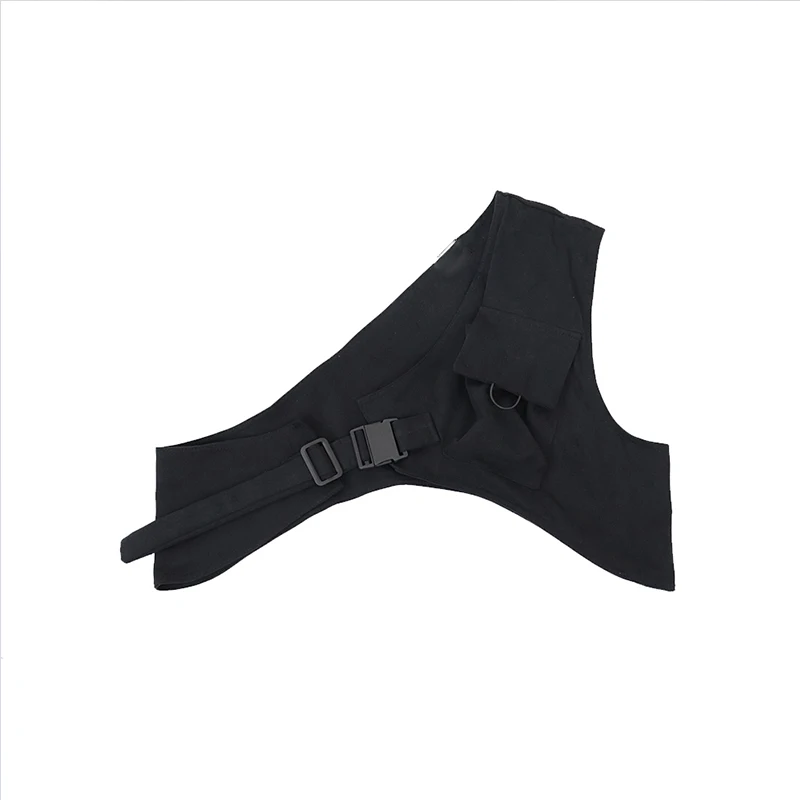 New Harajuku Rock One Shoulder Buckle Cool Vest for Men Women Streetwear Tactical Light Detachable Vest Accessory Black