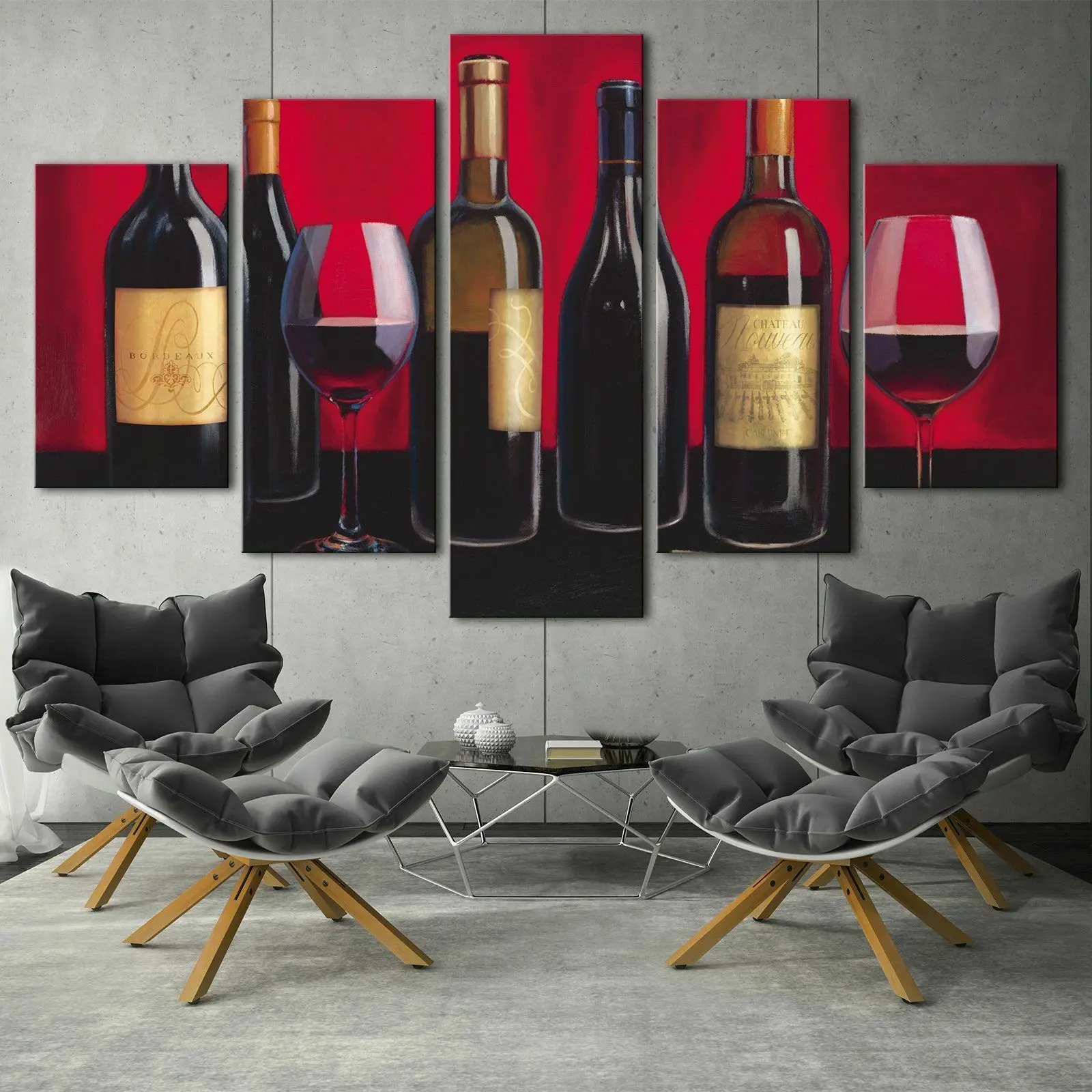 No Framed Canvas 5Pcs Red Wine Collection Winery Wall Art Posters Pictures Paintings Home Decor for Living Room Decoration