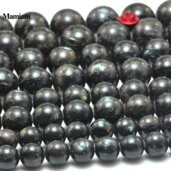Mamiam Natural A Black Labradorite Blue Larvikite Beads Smooth Round Stone Diy Bracelet Necklace Jewelry Making Gift Design