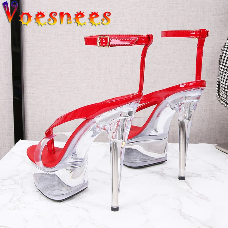 Walking Show Stripper Heels Clear Shoes Woman Platforms 15cm High Heels Sandals Women Sexy Fish Toe Wedding Shoes Flip Flops