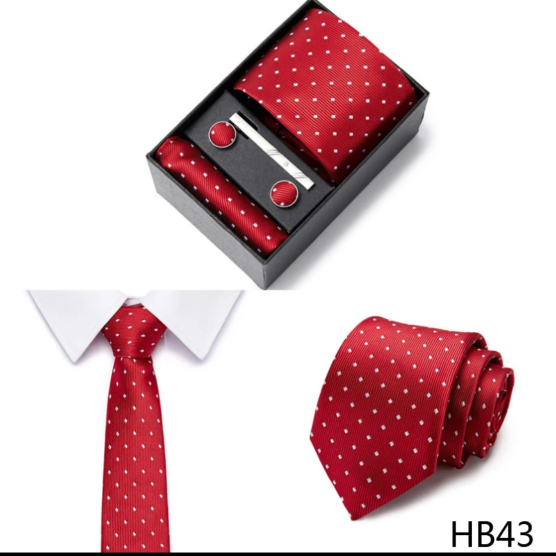 2023 neue Stil Hochzeit Geschenk Krawatte Für Männer Krawatte Box Anzug Zubehör Solide Blaue Krawatte Einstecktücher Manschettenknopf Set – Detail 9