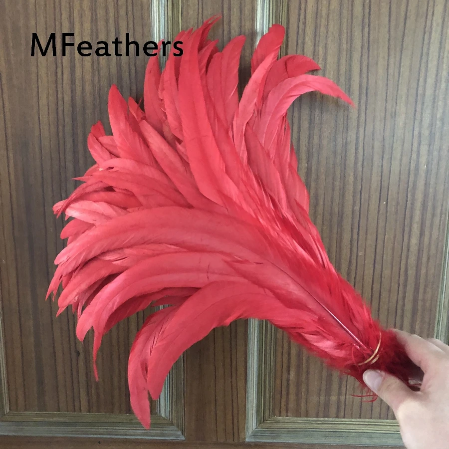 Wholesale 100-1000pcs/lot 25-30cm/10-12 inch Dyed Red Rooster feather Tail Feather Natural Chicken feathers Coque tail feather