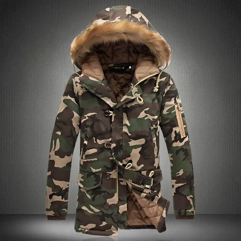 Mode Mannen Houden In Winter Lange Jassen/Mannelijke Camouflage Stijl Hooded Trenchcoat/Mannen Verdikking Leisure Jas S-XXXL