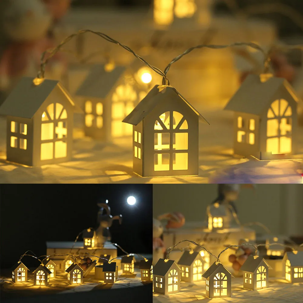 1LED 10LED Wood House LED Light String Fairy Lights Garland Christmas Wedding Party Holiday Light Wooden Hanging Decoration Lamp