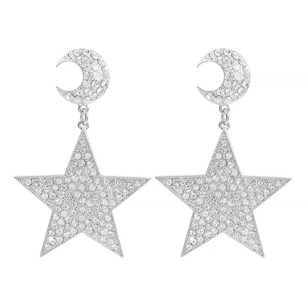 Banny-pendientes con diamantes de imitación para mujer, aretes brillantes, color rosa, con forma de luna y estrella