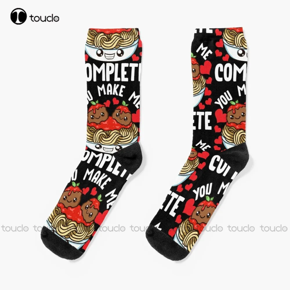 You Make Me Complete Kawaii Spaghetti And Meatballs Socks Women Crew Socks Personalized Custom Unisex Adult Teen Youth Socks