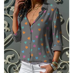 New Heart Printed V Neck Lady's Shirts Spring Summer Bottom Blouse Plus Size 3XL White Blue Women Blouses Women's Tops Blusa