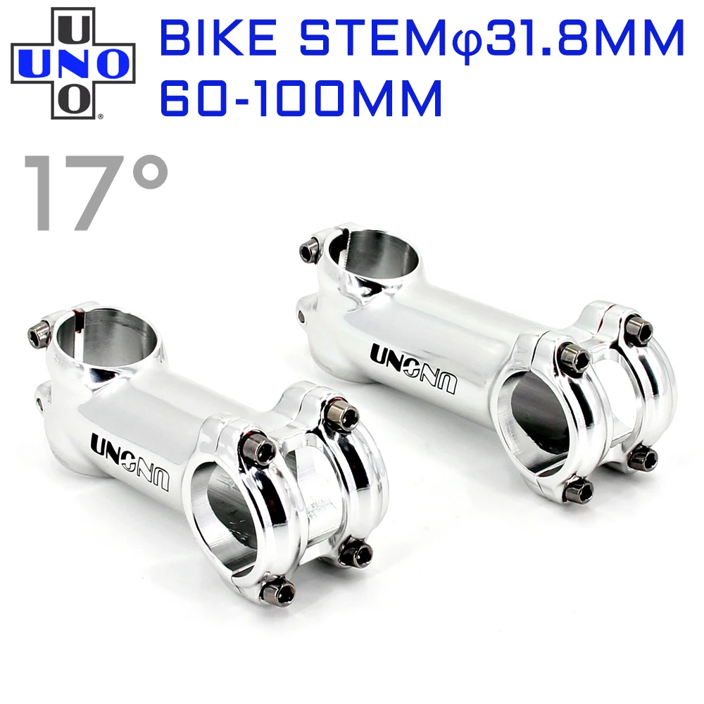 UNO Road Bike Stem 17 Degree MTB Stem 31.8x 60-100mm Silver Bicycle Stem Riser Extender Bicycle Accessories Handlebar Stem