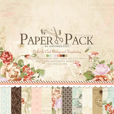 12 Inch Scrapbook Paper Pad Craft Paper Vintage Blooming Flowers Scrapbook Hand Account Album Decorative Paper Pack