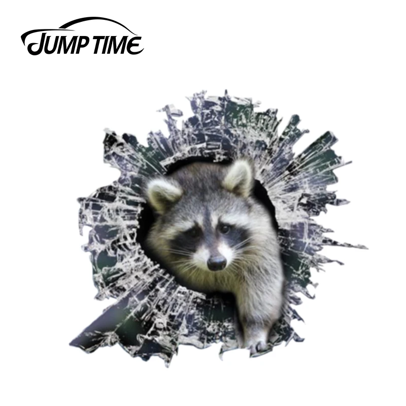 Jump Time 13cm x 12.2cm 3D Raccoon window sticker Glass Slag Decal Reflective Stickers Waterproof Decals