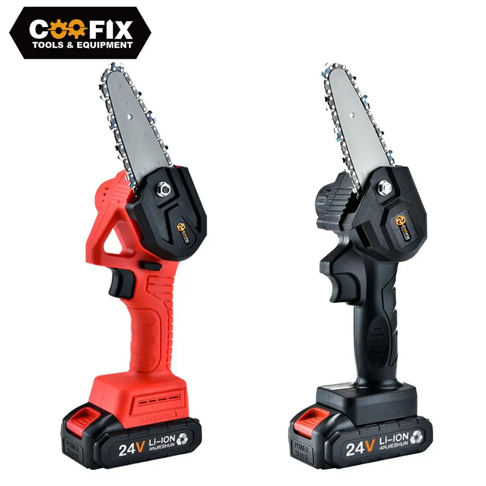 COOFIX Mini Electric Chainsaw 24V Lithium Battery Handheld Pruning Saw Woodworking Garden Logging Cordless Saw