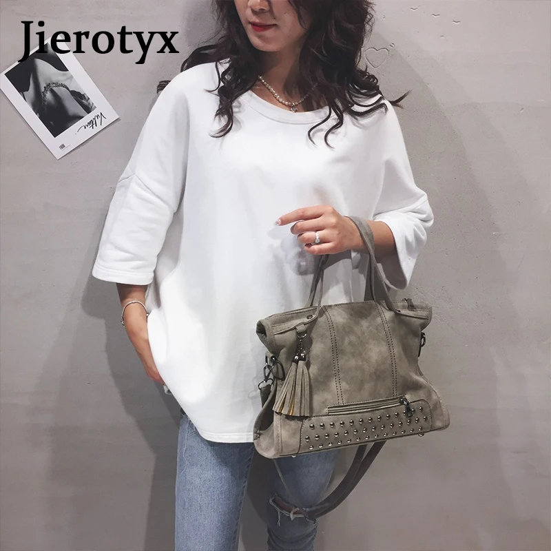 JIEROTYX New Fashion Leather Women Bags Simple Shoulder Bag 2020 Handbags Luxury Female Casual Big Tote Vintage Shoulder Bags