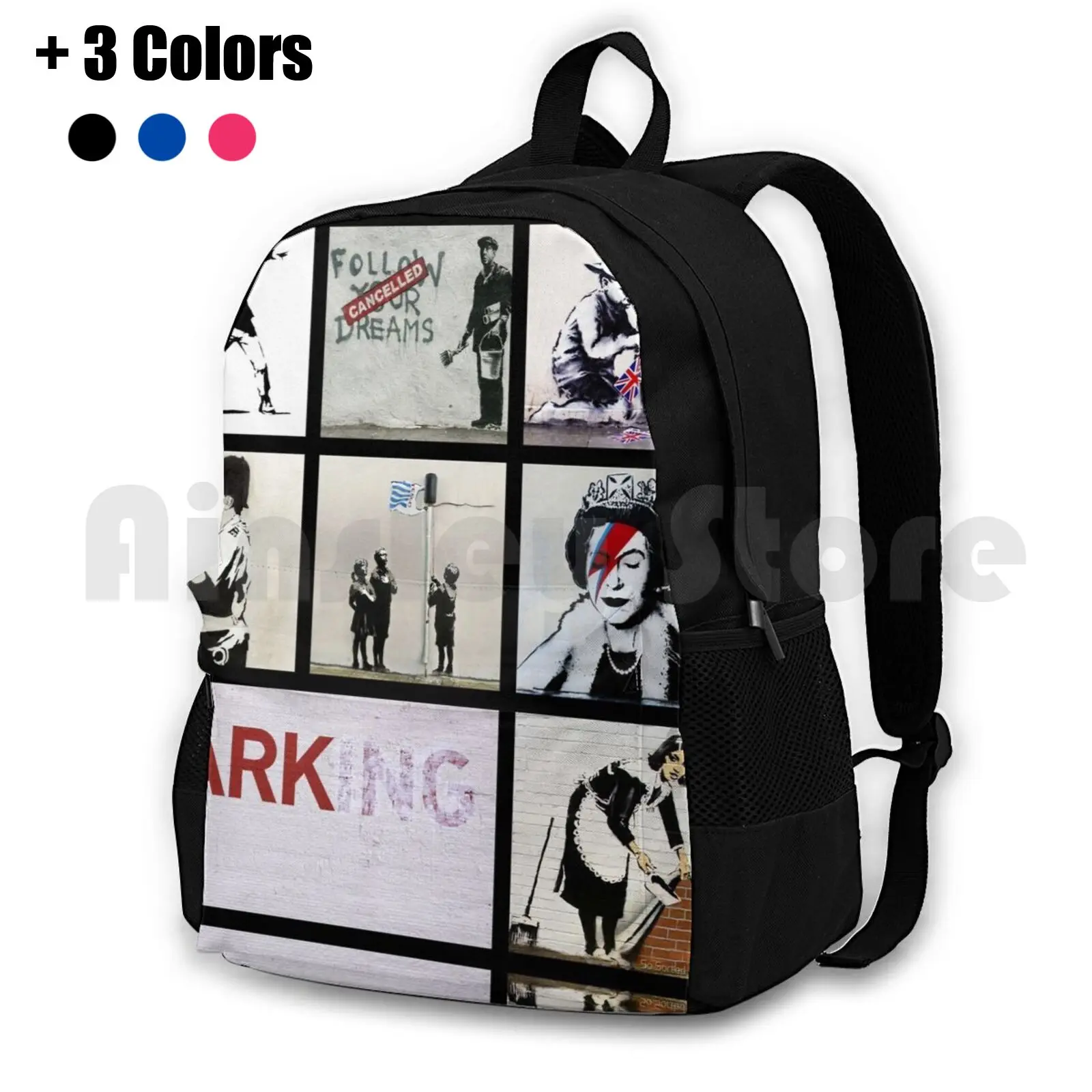 Banksy Montage 01 Various Banksy Artworks Outdoor Hiking Backpack Waterproof Camping Travel Banksy Art Banksy Graffiti Street