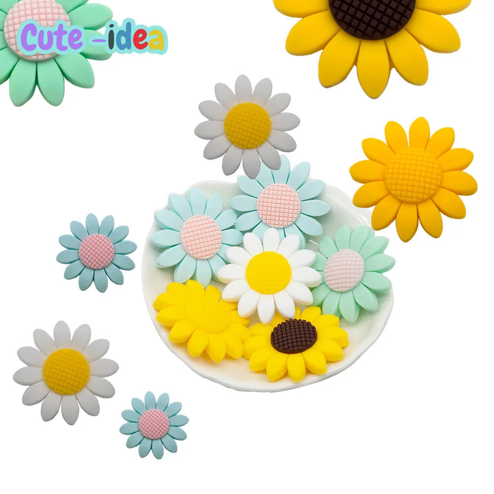 Cute-Idea 5PCS Sunflower Animal Nursing Pacifier Chain Teether BPA FREE Soft Baby Product Teething DIY Food Grade Handmade