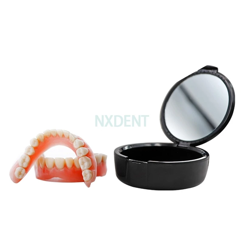 1pc Dental Fasle Teeth Bath Case with Mirror Glass Teeth Cleaning Tools Dental Denture Storage Box Tooth Appliance Container too