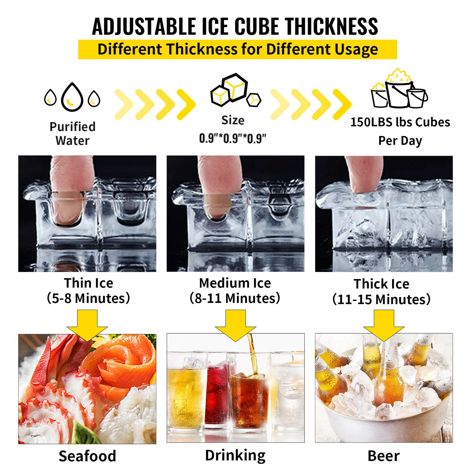 VEVOR Kem Máy Làm 40/60/70KG Nước Thoát Bơm Tự Động Vệ Sinh Chất Lỏng Tủ Đông Đồ Gia Dụng Nhà Bếp Băng máy Hộ Gia Đình Thương Mại