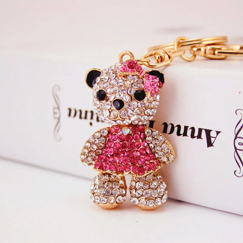 XDPQQ alloy rhinestone new product car pendant key chain bow bear key chain female bag pendant