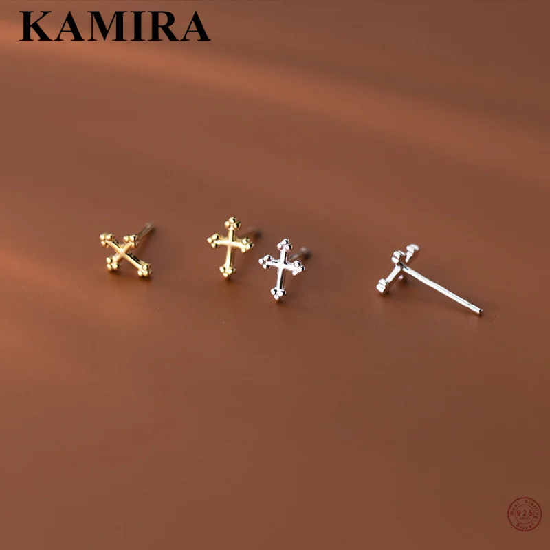 KAMIRA 925 Sterling Silver Classic Small Cross Piercing Stud Earrings for Women Youth Party Bohemian Unique Popular Fine Jewelry