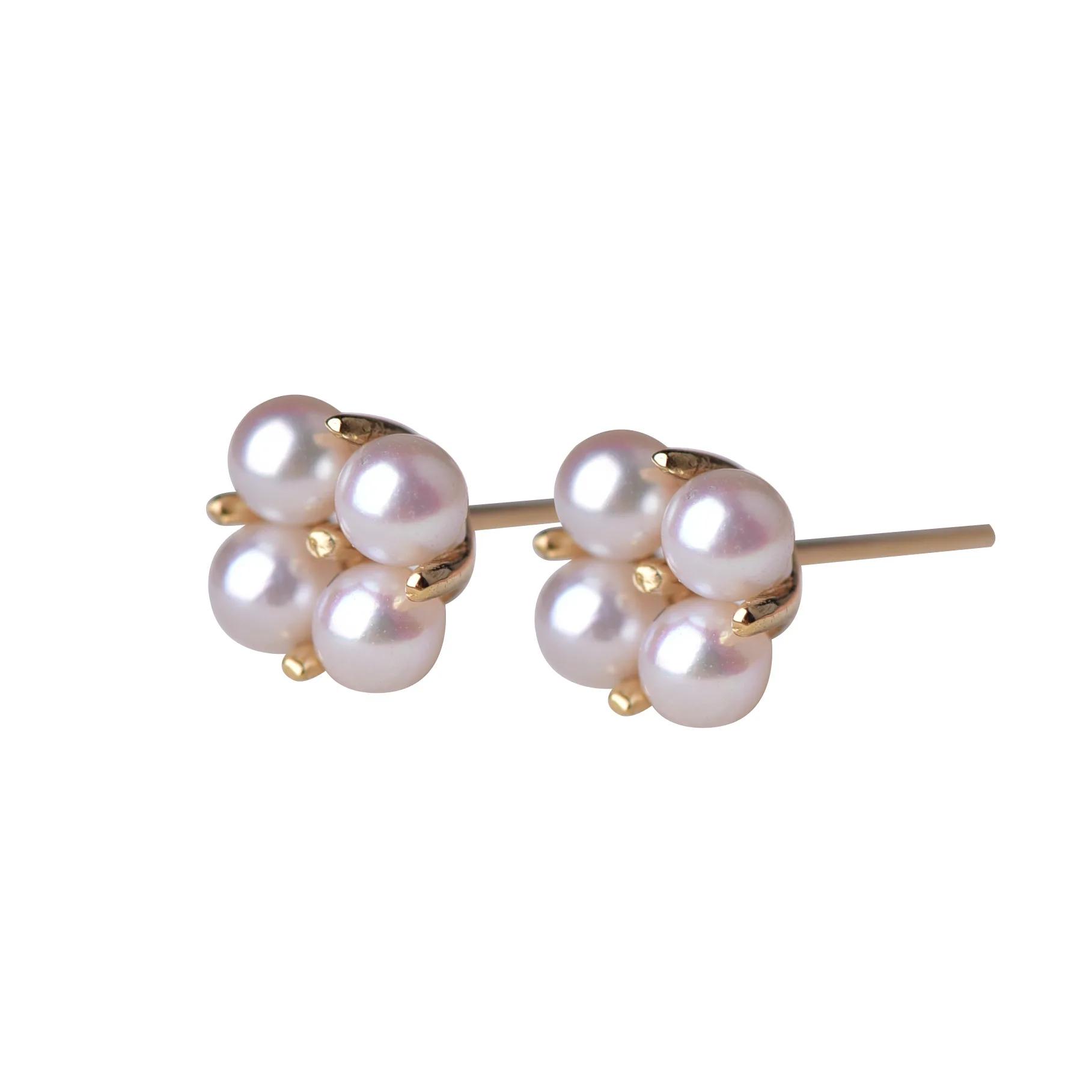 MADALENA SARARA 4-5mm Saltwater Pearl Women Earrings 18K Gold Four Leaves Natural White High Quality Pearl