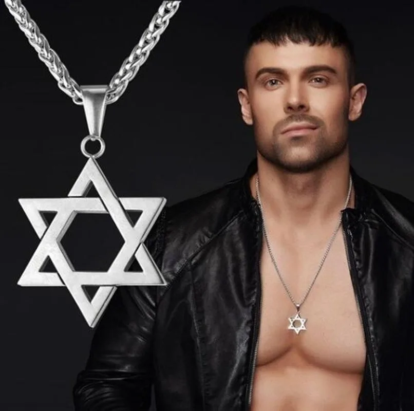 Trendy Classic Hexagram Star of David Pendant Jewish Religious Stainless Steel Necklace Men\\\\\\\\\'s Casual Amulet Jewelry Gift