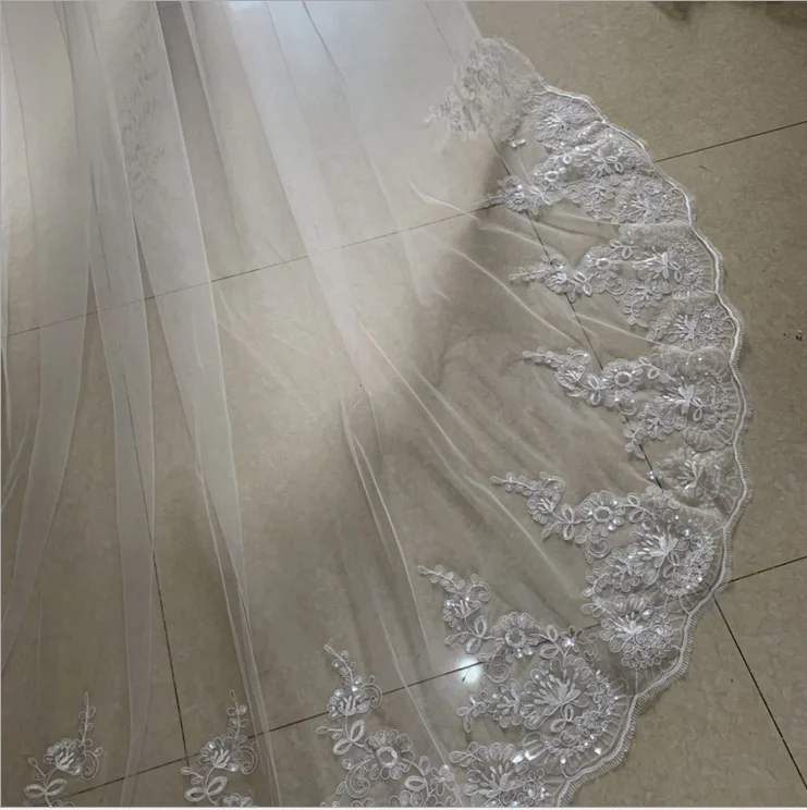 Voile de mariage blanc ivoire cathédrale voiles de mariage longue bord en dentelle voile de mariée avec peigne accessoires de mariage mariée Veu