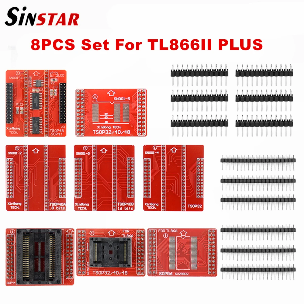 8pcs/lot Original Adapters TSOP32 TSOP40 TSOP48 SOP44 SOP56 Adapter kit for MiniPro TL866 TL866A TL866CS Universal Programmer