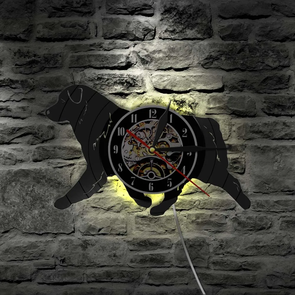 

Walking Doggie Canine Portrait Vinyl Wall Lighted Clock Puppy Pet Store Decoration Hanging Watch with Backlight Dog Lover Gift