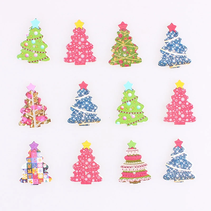 Kerstboom 2 Gat Houten Knoppen Gemengde Diy Decor Kind Kleding Naaien Knoppen Ambachten Scrapbooking Accessoires Decorativos E