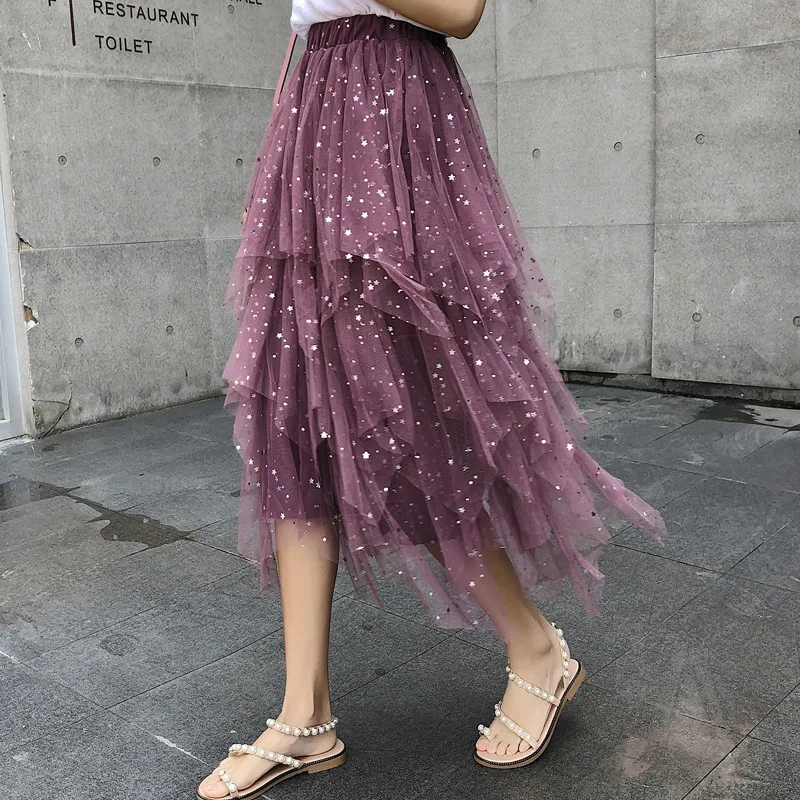 

MRMT 2024 Brand Summer Women's Skirt Irregular Flash of Five-pointed Star Skirt for Female Solid Color Yarn Skirt