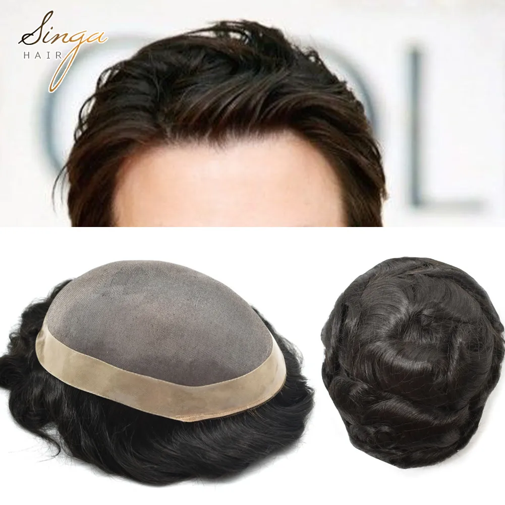 Permanent Mono Lace Short Hair System Unit D7-3 for Men, Durable Professional Real Hairpieces Manufactures Toupee Wig