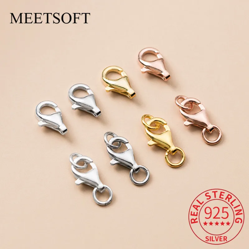 MEETSOFT Classic 925 Sterling Silver Colorful Lobster clasp Charms for Women Dangle Necklace DIY Jewelry Finding Accessory