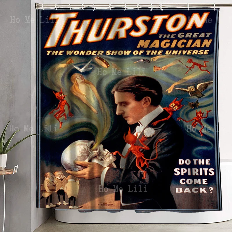 Old Magic Show Posters Print Shower Curtain Vintage Magicians Amazing Advertised Skull Their Dark Arts Bathroom Decor