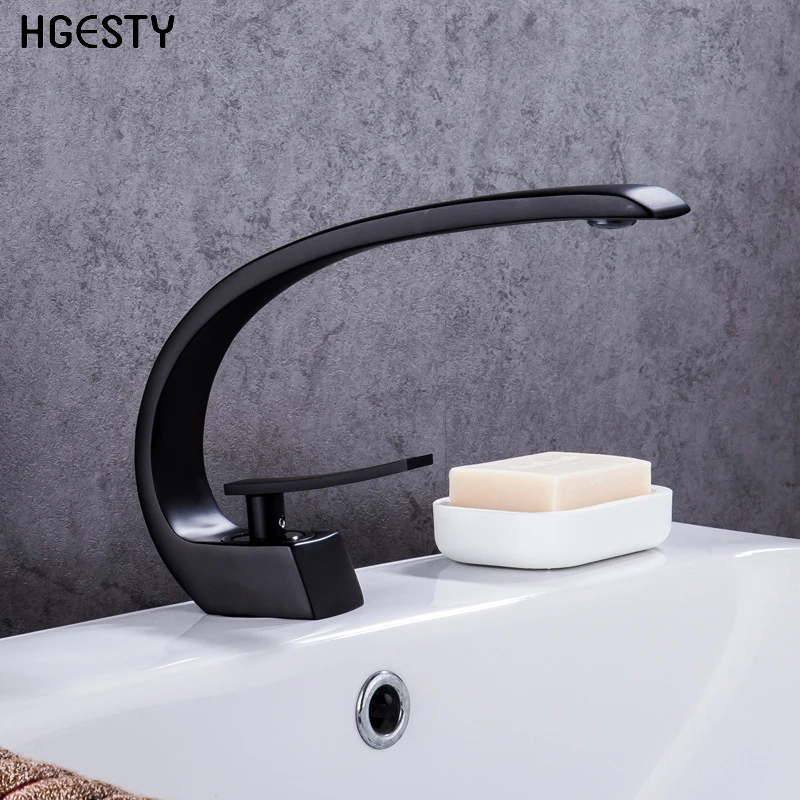 

Bathroom Basin Faucet Brass Washbasin Faucet Single Handle Single Hole Elegant Crane Cold and Hot Water Mixer Tap Deck Mounted