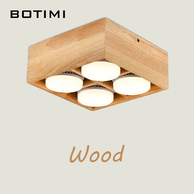 

BOTIMI Wooden Squre Ceiling Lamp For Corridor Rectangle Dressing Room Surface Mounted Lighting Bedroom Luminaire Kitchen Fixture