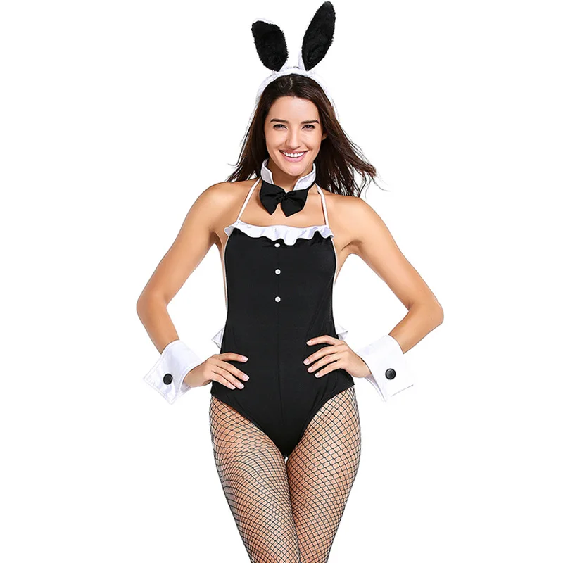 Tute Sexy nere Lingerie donna coniglietto coniglio Cosplay femminile Halloween costumi animali discoteca Bar giochi di ruolo Party DS Dress