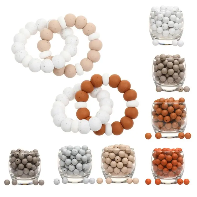 15mm 20pcs/Lot Solid Color Silicone Loose Beads Safe Teether Round Baby Teething DIY Chewable Pacifier Chain Products