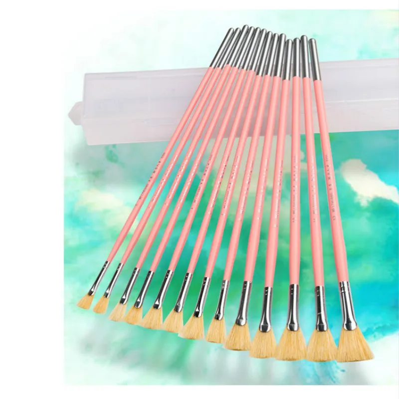 

Watercolor Brushes Set Pink Fan Shaped Bristle Painting Brushes 13Pcs Oil Acrylic Painting Brush Pen Art Supplies Aquarel