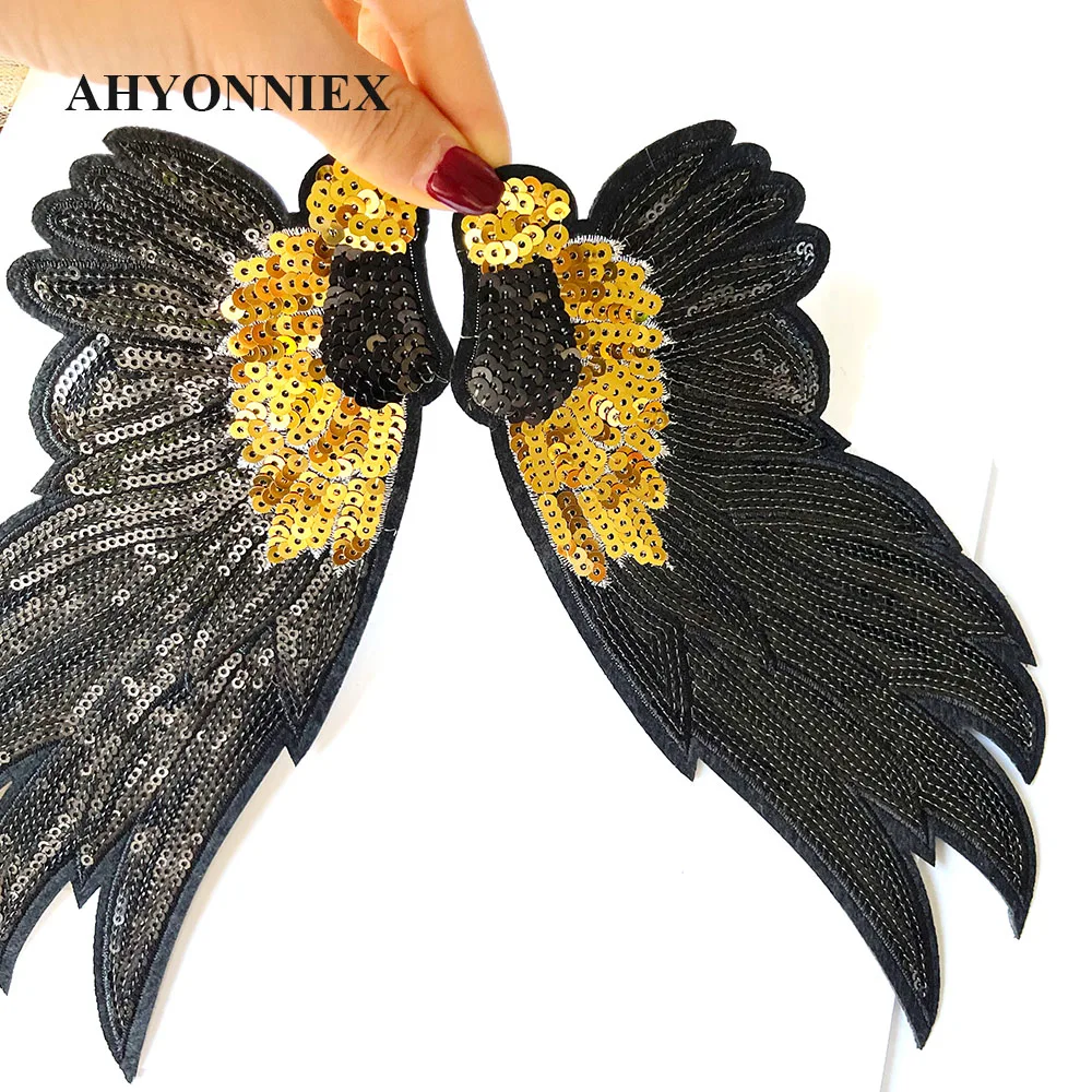 1 Pair Cheap New Black Angles Wing Patches Black DIY Kids Clothes Patches Sequined Wing Patches For Dress Socks Sleeves Decors