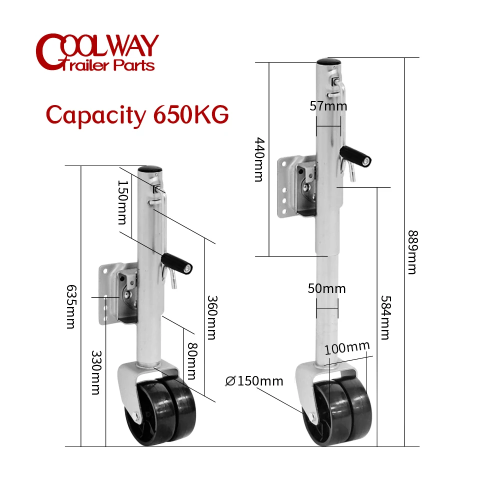 6 Inch Double Solid Wheel Sidewind Round Swivel Trailer Jack With Bolt On Capacity 650KG Jockey Wheel Boat RV Parts Accessories