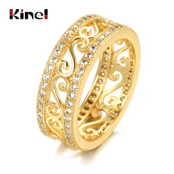Kinel New Arrivals 18K Real Gold Ring Double Row Micro-wax Inlay Natural Zircon Hollow Rings Women Wedding Party Fine Jewelry