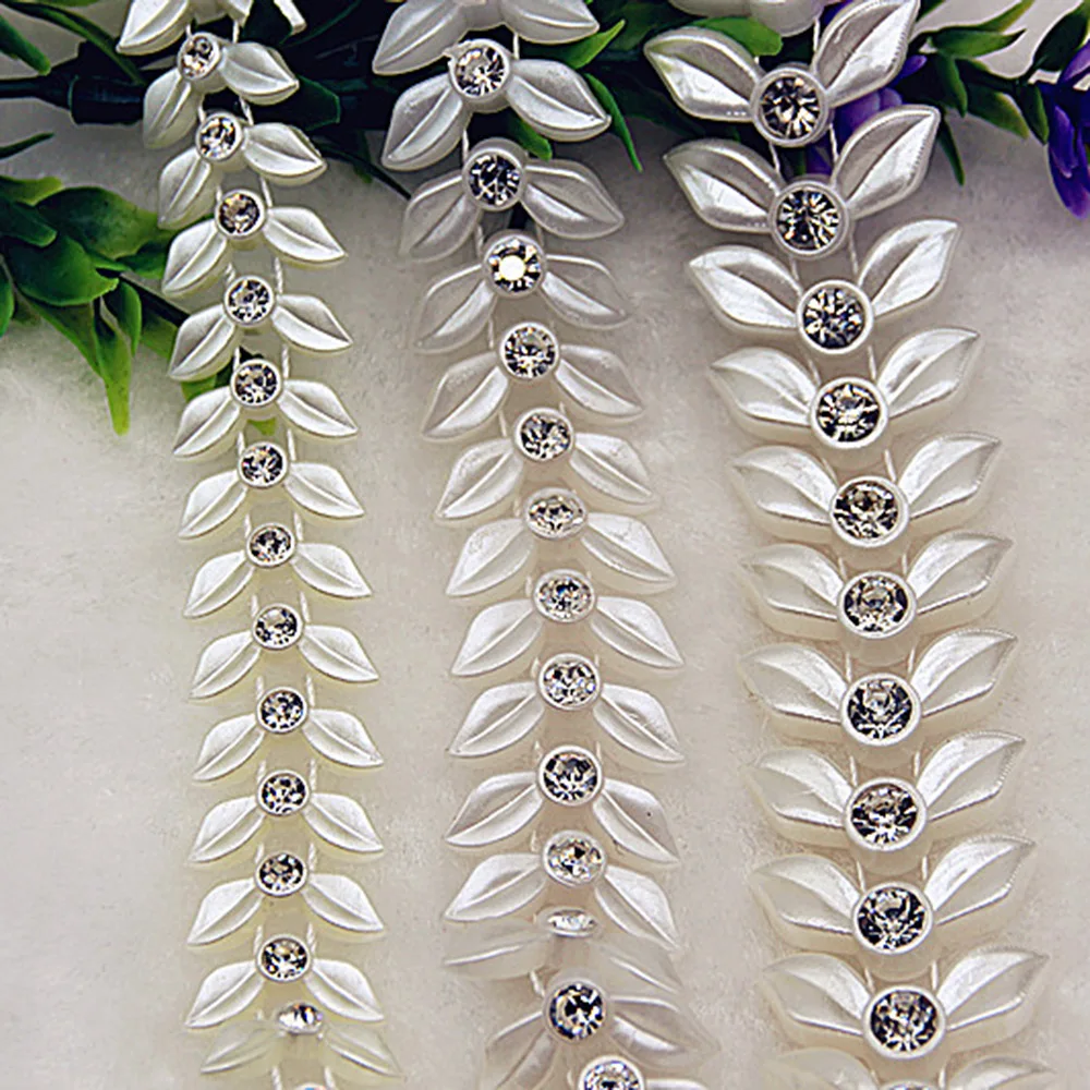 1YD Rhinestone Double Side Symmetrical Leaf Connection Bead Diamond Chain Fishbone Diamond Bead Chain Wedding DIY Accessories