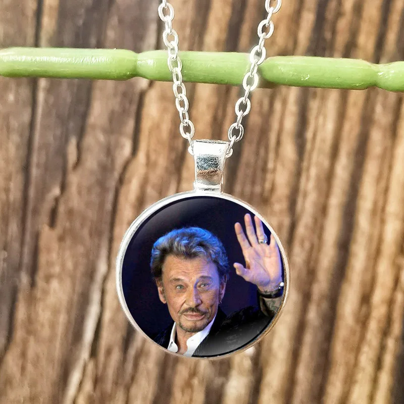 Rock Star Johnny Hallyday Necklace for Men Women Glass Cabochon Pendant Chain Necklaces Jewelry