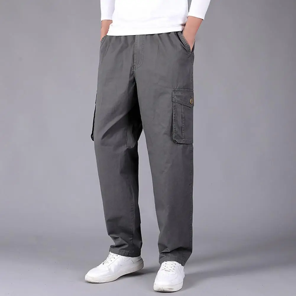 

Man Pants Straight Leg Pure Color Loose Casual Mid-rise Man Pants Washable Leisure Mid-rise Straight Leg Casual Pants Man