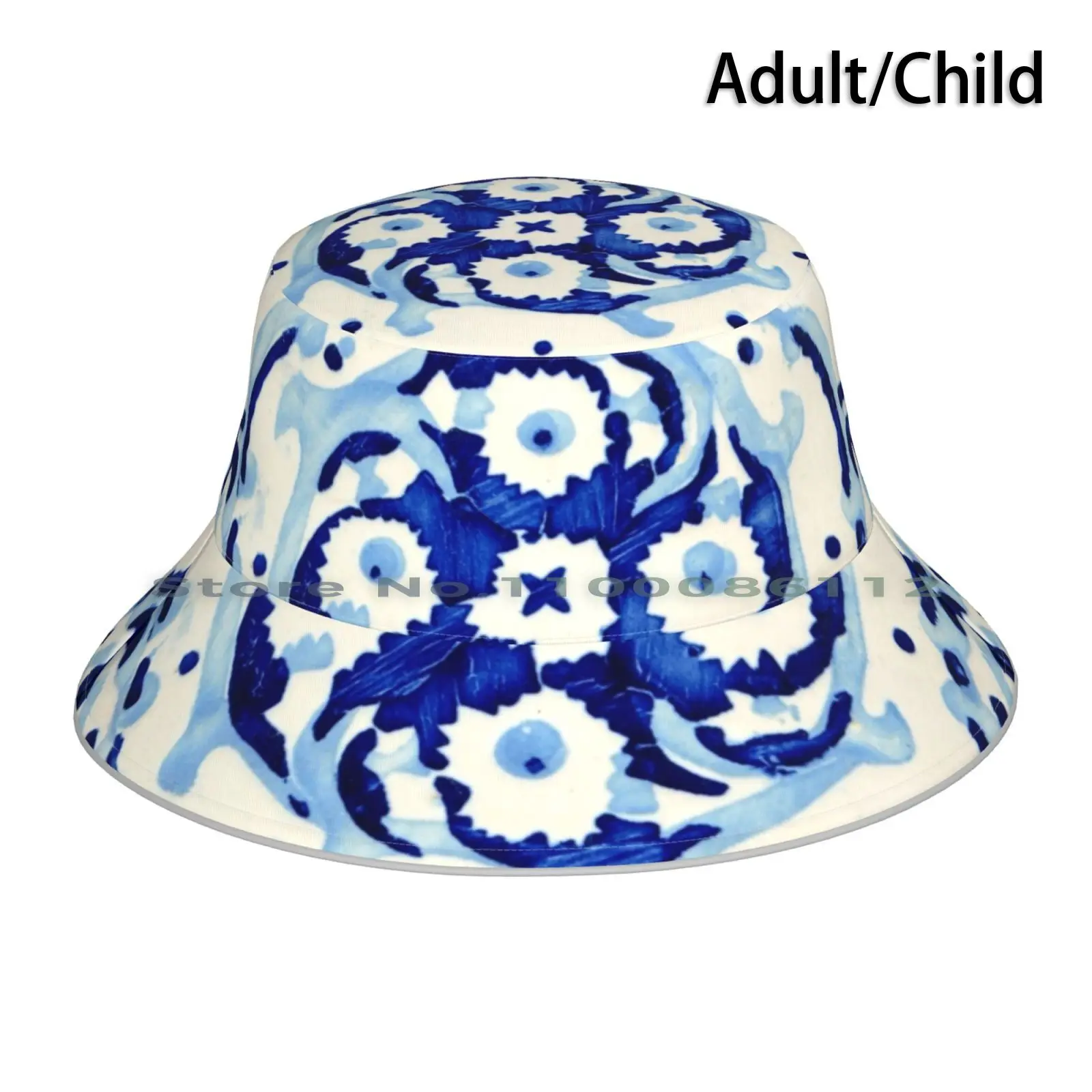 Traditional Portuguese Glazed Tiles Bucket Hat Sun Cap Abstract Ancient Arabesque Artistic Azulejos Background Ceramics